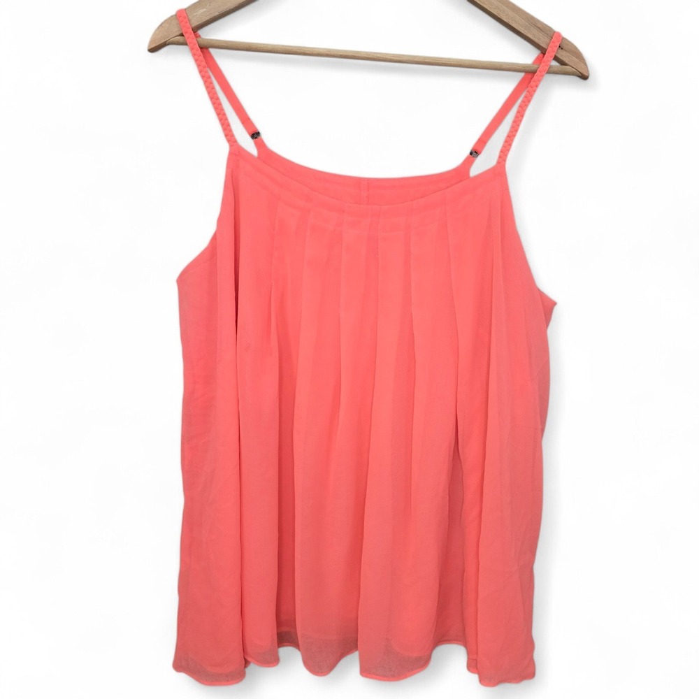 Lane Bryant Top Womens 14 Pink Sheer Blouse Sleeveless Braided Strap Casual